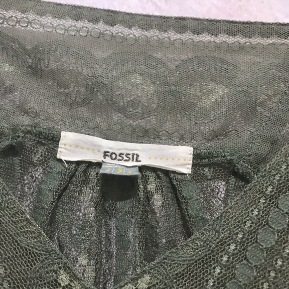 Fossil Army Green Sheer Laced Cotton Blend Oversize Small Top~ - Picture 4 of 4